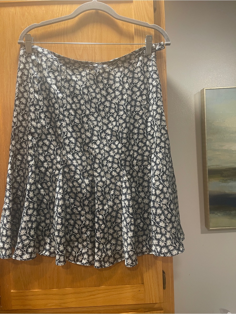Vintage Calvin Klein 100% Silk Black and White Floral  Skirt Size 10, 70’S- 90’s